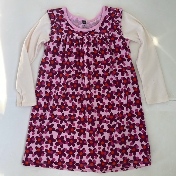 Tea Collection Pink Red  and Cream Casual Floral Dress Size  5 - Picture 5 of 15